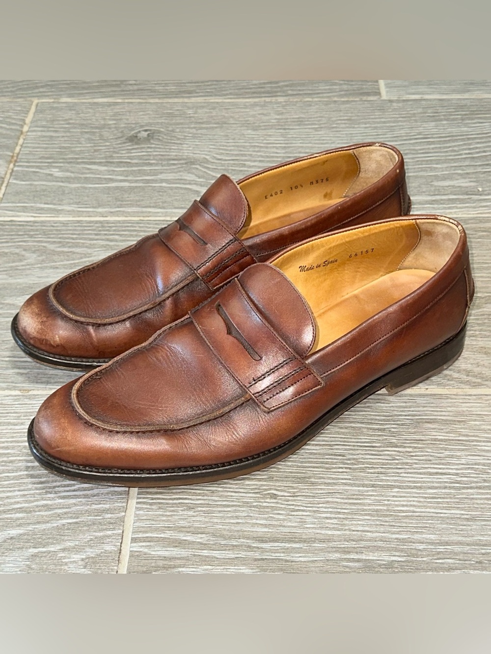Mezlan E402 Men's 10.5 M Brown Leather Penny Loafers Handsewn Spain Luxury 10.5